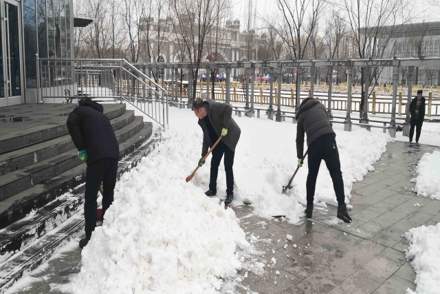 凝心聚力速除积雪，全心全意服务师生