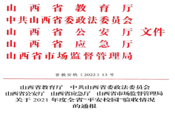 喜报 | 我校被评为山西省“平安校园”先进单位