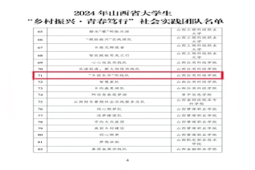 喜报！信息工程学院1支社会实践队成功入选2024年山西“乡村振兴·青春笃行”志愿服务百支团队