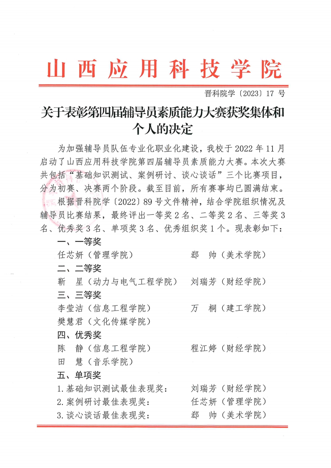 关于表彰第四届辅导员素质能力大赛获奖集体和个人的决定_pdf_1678708317808_0