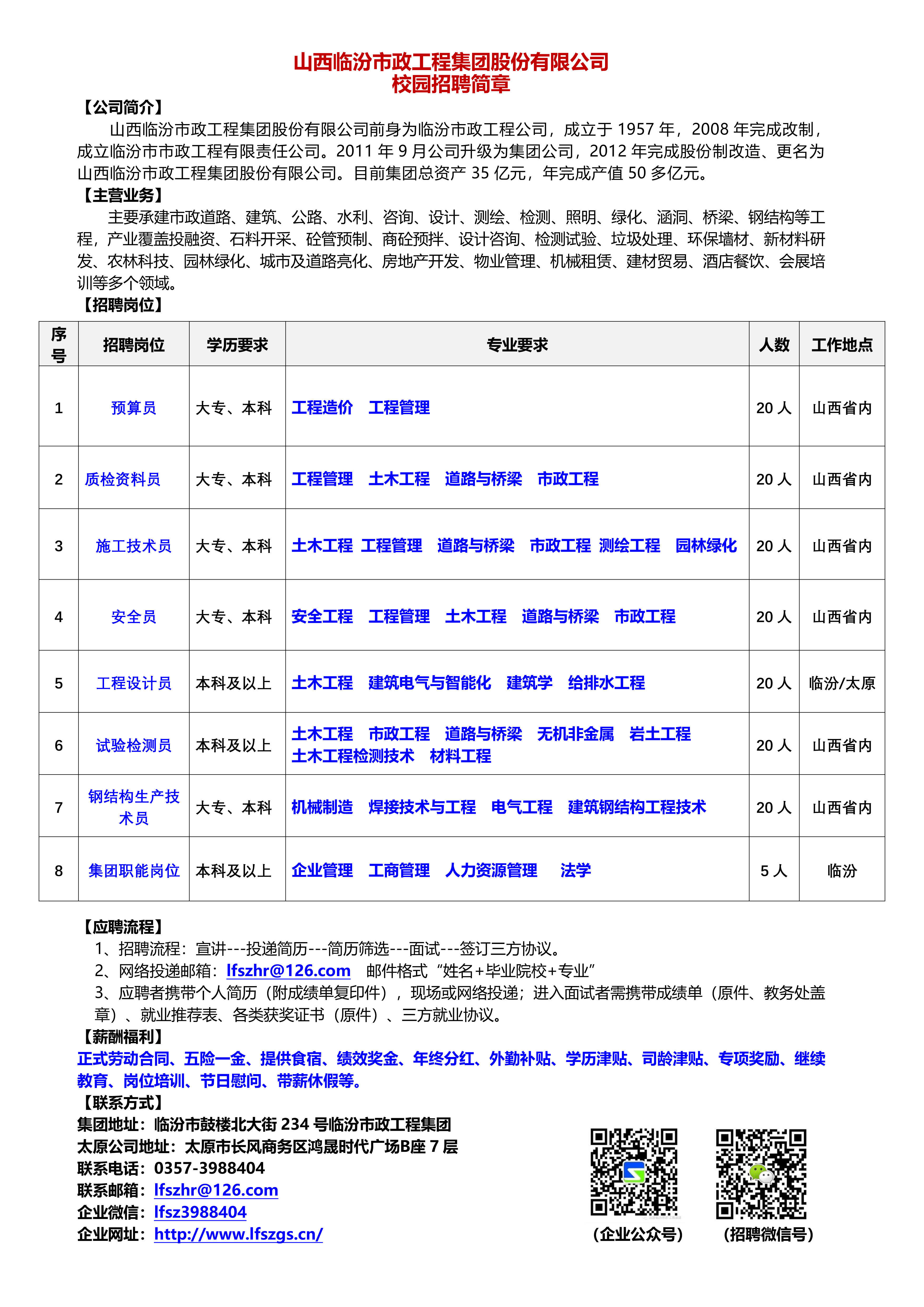 山西临汾市政工程集团校招简章2024届